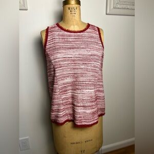 Anthropologie women’s sleeveless red and white striped top with fringe detail sm